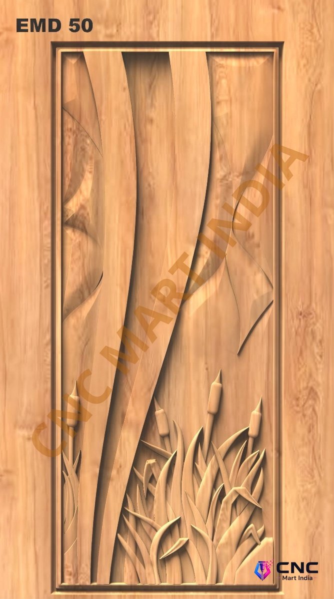 GSK EMBOSSING - EMD-50 Nature-Inspired Cattail Reed Carved Wooden Door 3D Model